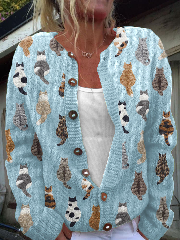 Charlotte | Weicher Cardigan mit Katzenprint