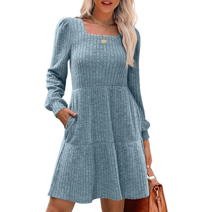 ELIZA™ - Gemütliches Langarm-Babydoll-Strickkleid mit eckigem Ausschnitt