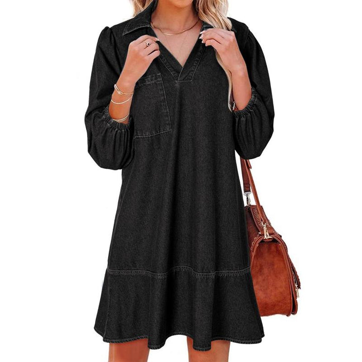 GEMMA™ – Klassisches Soft Washed Denim Kleid mit Puffärmeln