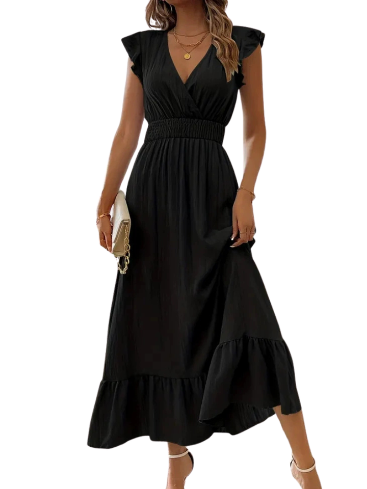 ARIELLE™ – Gerafftes V-Ausschnitt Freizeit-Maxikleid