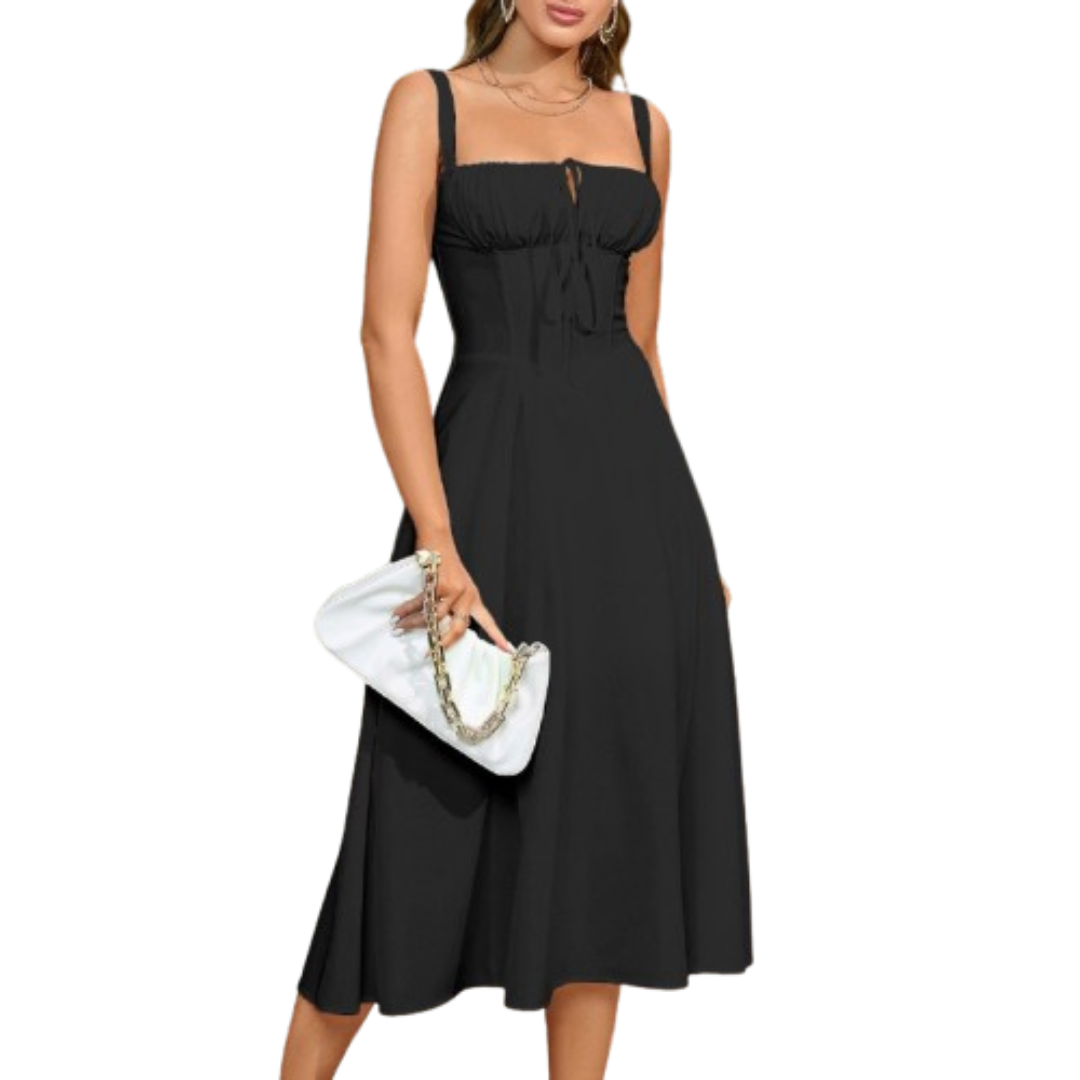 ARIELLOU™ – Elegantes geschnürtes Midikleid mit eckigem Ausschnitt