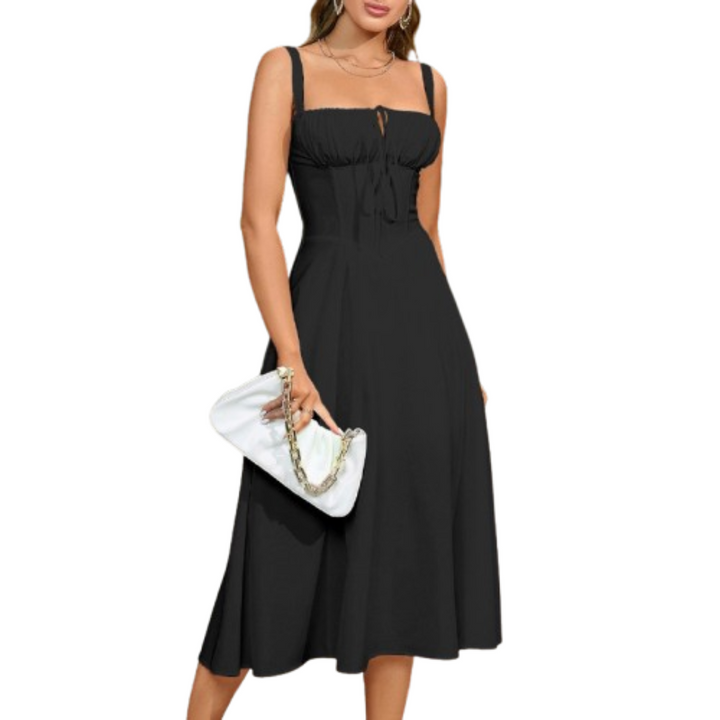 ARIELLOU™ – Elegantes geschnürtes Midikleid mit eckigem Ausschnitt