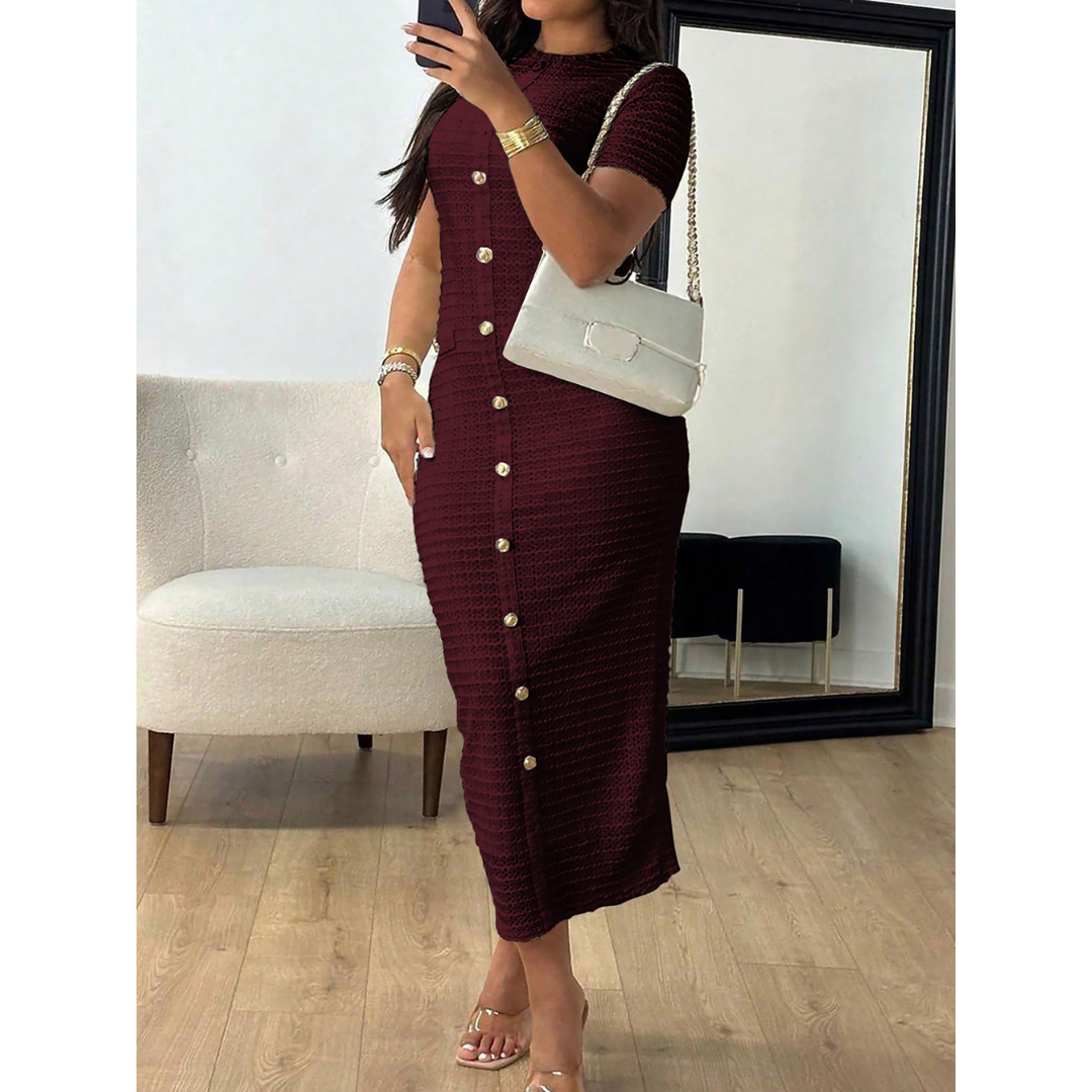 ALINA™ – Elegantes figurbetontes Midikleid mit Rundhalsausschnitt