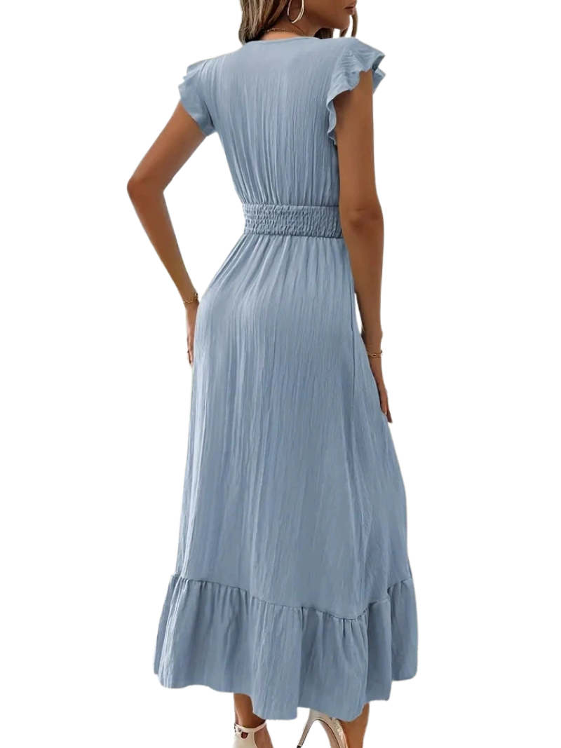 ARIELLE™ – Gerafftes V-Ausschnitt Freizeit-Maxikleid