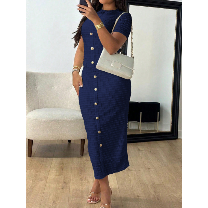 ALINA™ – Elegantes figurbetontes Midikleid mit Rundhalsausschnitt