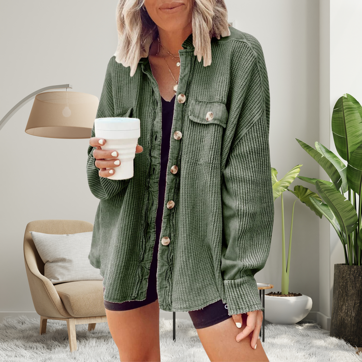 FAYE™ - Gemütliche locker sitzende Fledermausärmel-Knopfjacke