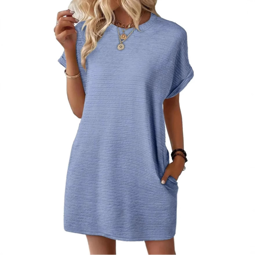 EVASHA™ – Lässiges minimalistisches Rundhals-Sommerkleid