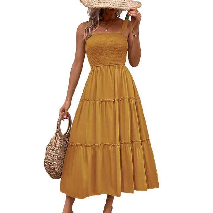 TESSIE™ – Lässiges rückenfreies Sommerkleid mit gerafftem Saum und Rüschen