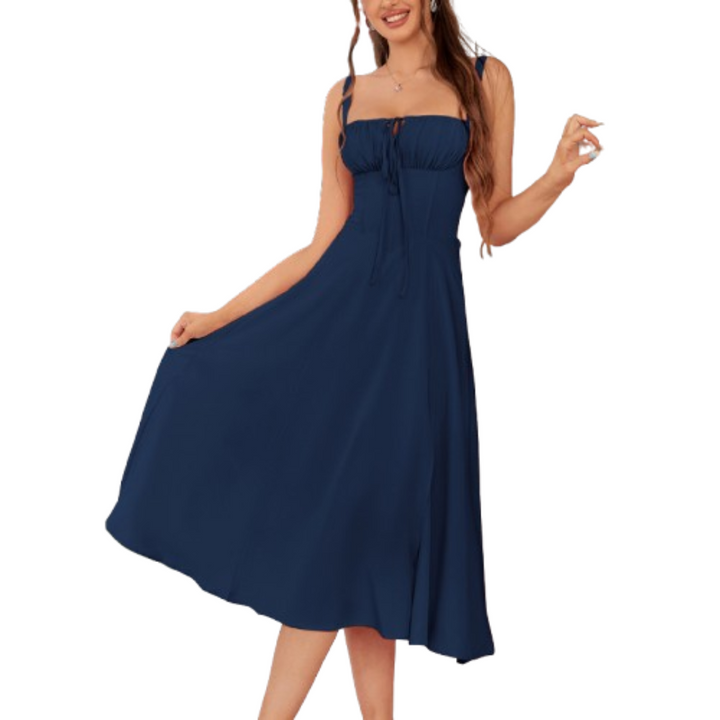 ARIELLOU™ – Elegantes geschnürtes Midikleid mit eckigem Ausschnitt