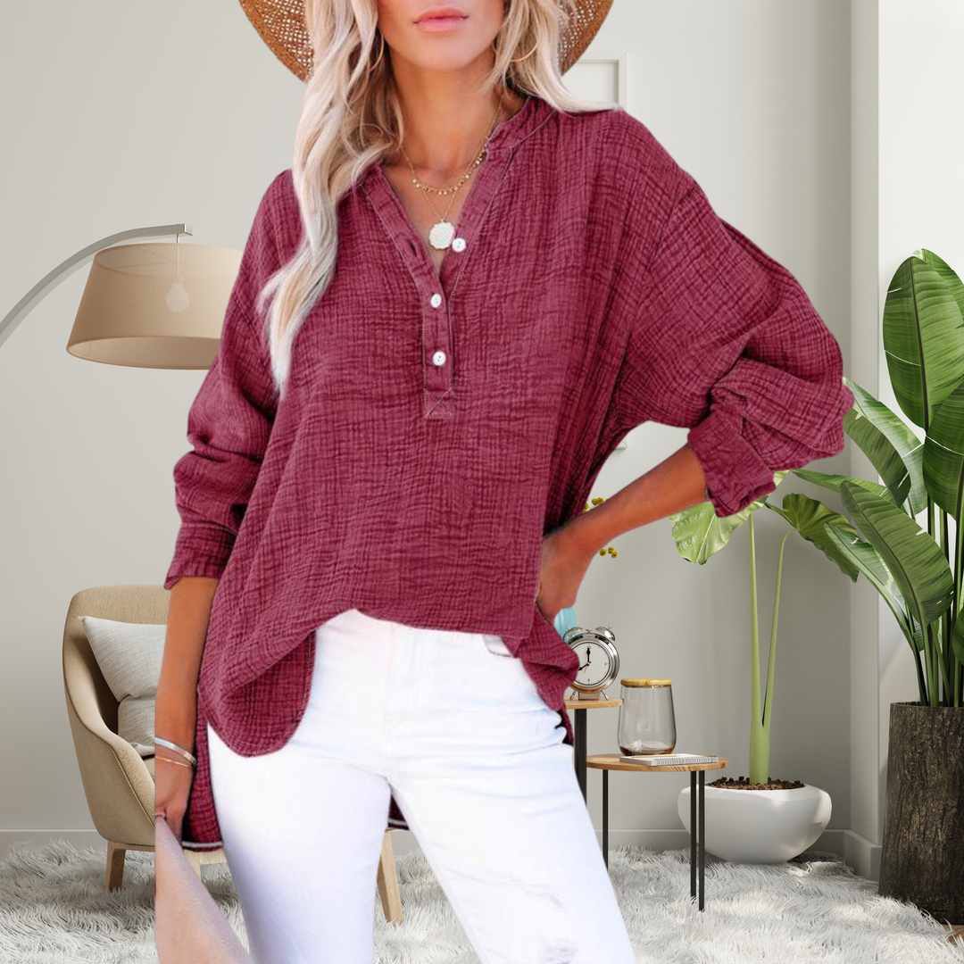 BRYLIN™ – Lässige Oversized-Bluse mit V-Ausschnitt und langen Ärmeln