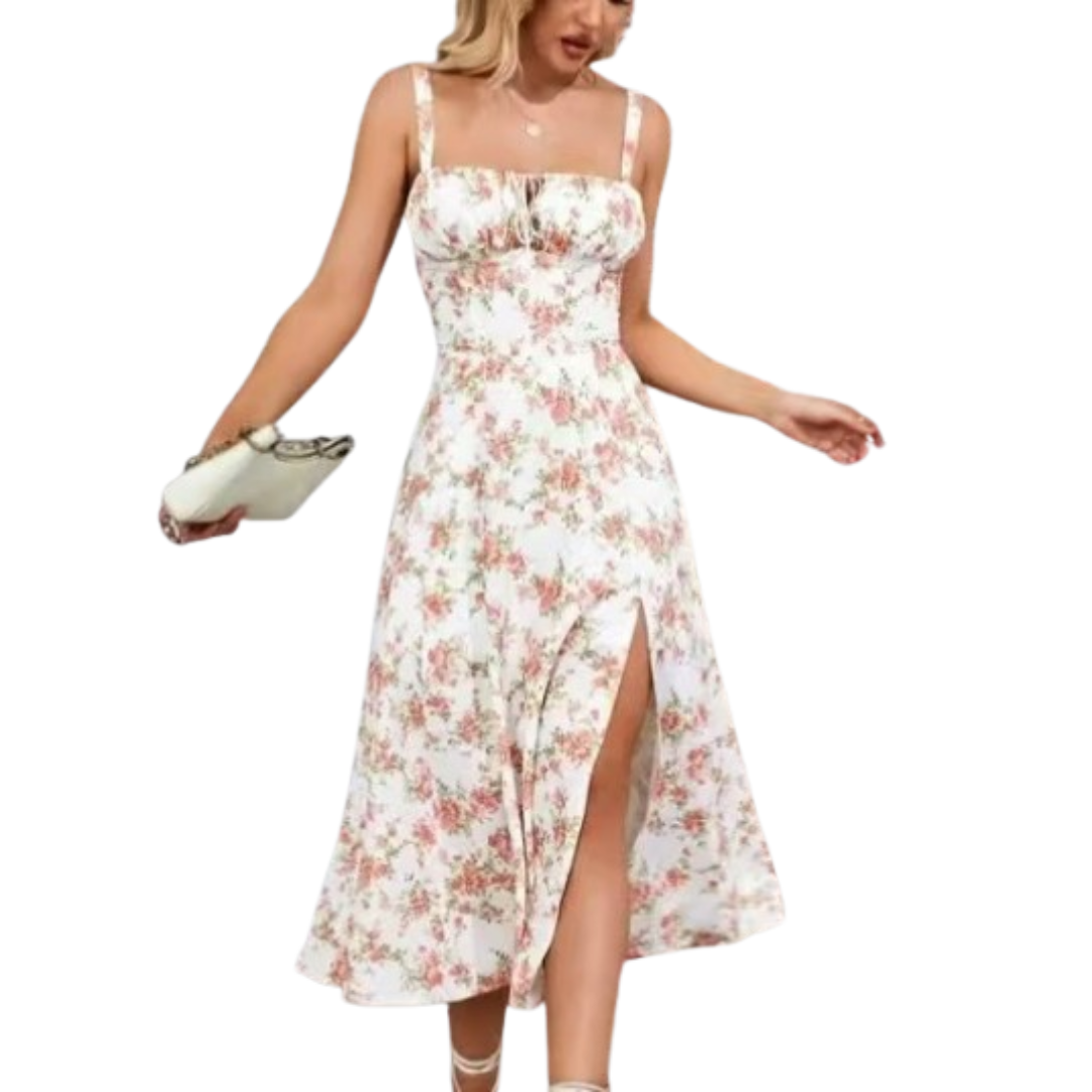 ARIELLOU™ – Elegantes geschnürtes Midikleid mit eckigem Ausschnitt