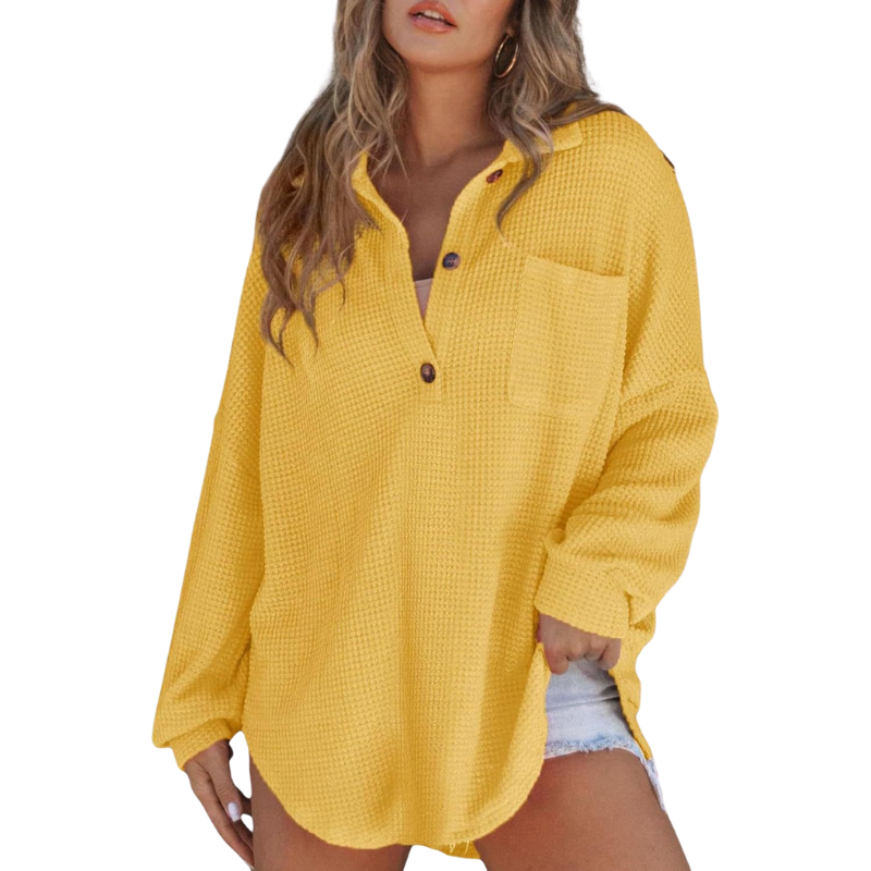 KATHRYN™ – Lässige, leichte Tunika-Bluse mit V-Ausschnitt und Knopfleiste