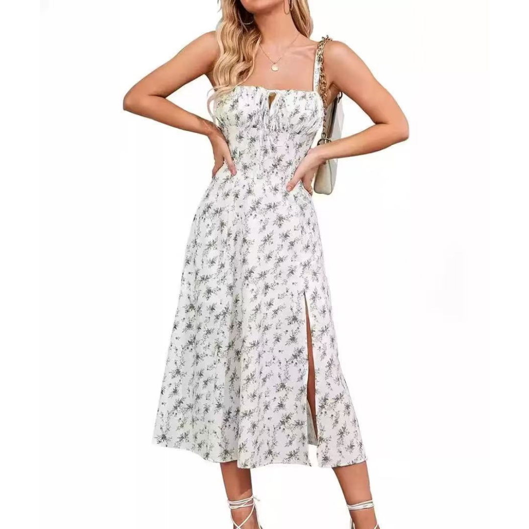 ARIELLOU™ – Elegantes geschnürtes Midikleid mit eckigem Ausschnitt