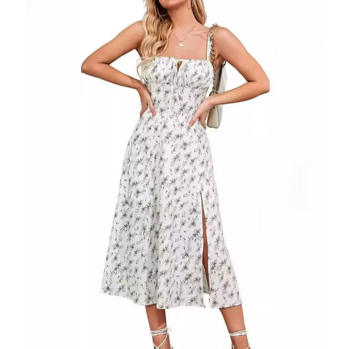 ARIELLOU™ – Elegantes geschnürtes Midikleid mit eckigem Ausschnitt