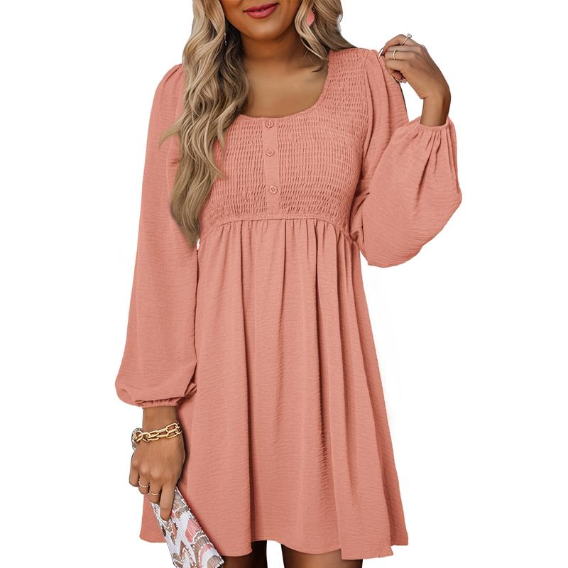 HARPER™ - Legeres, gesmoktes A-Linien-Kleid mit Empire-Taille und Knopfleiste