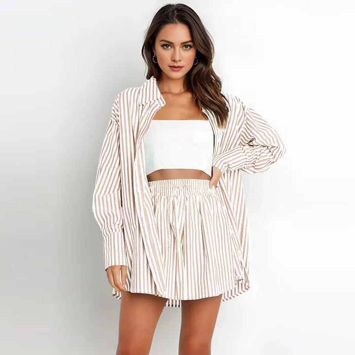 TIFY™ – Schickes gestreiftes Hemd mit Kragen und weitem Shorts-Set