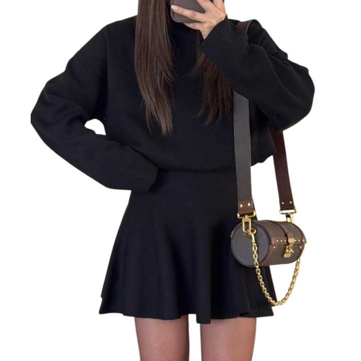 PHOEBE™ - Halbhoher Kragen Locker sitzendes Strickkleid