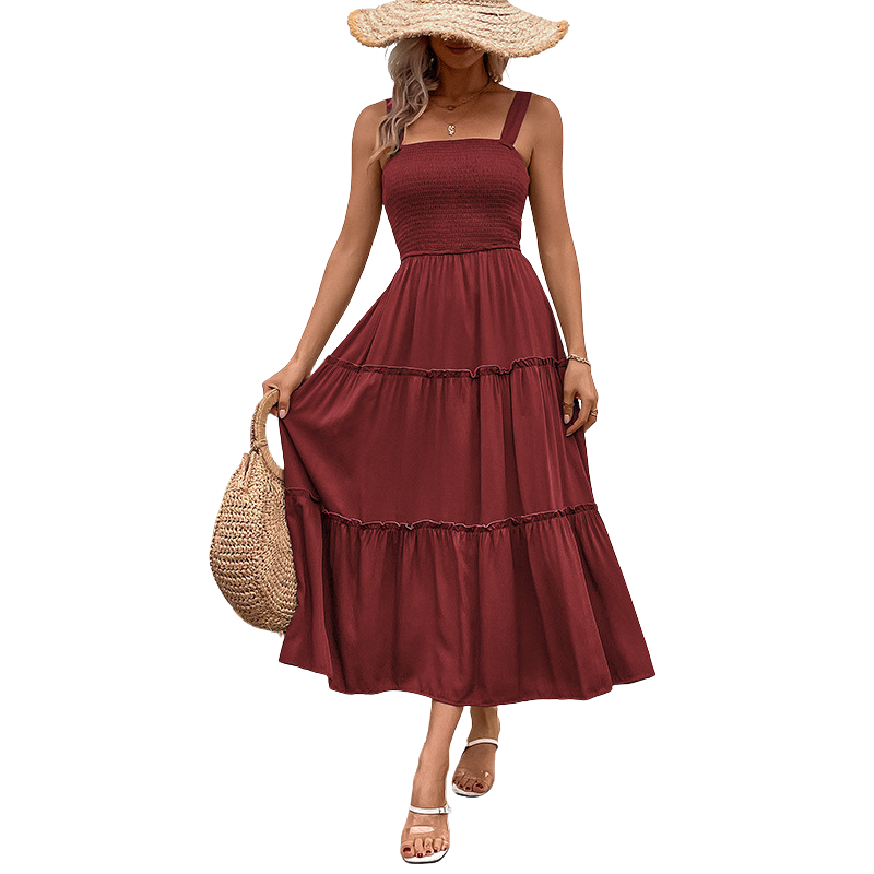 TESSIE™ – Lässiges rückenfreies Sommerkleid mit gerafftem Saum und Rüschen