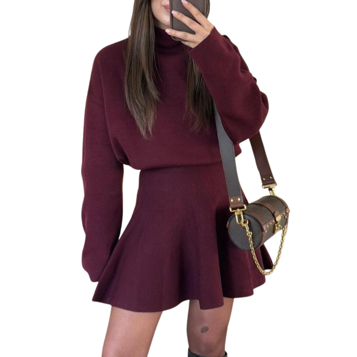 PHOEBE™ - Halbhoher Kragen Locker sitzendes Strickkleid