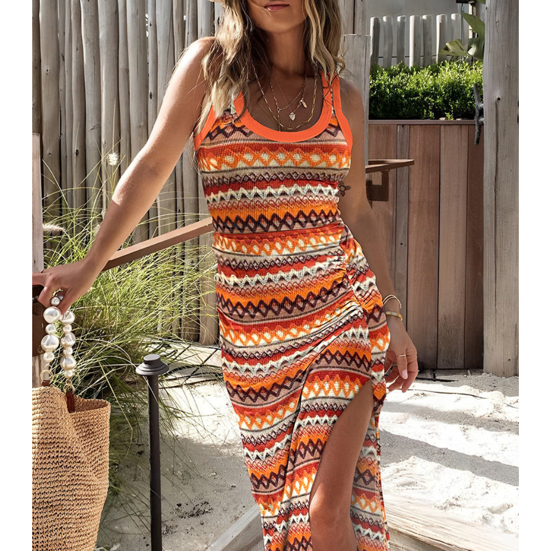 EVELYNA™ - Schickes geripptes Bodycon-Kleid mit Schlitz