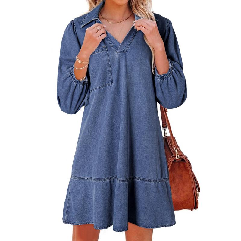 GEMMA™ – Klassisches Soft Washed Denim Kleid mit Puffärmeln