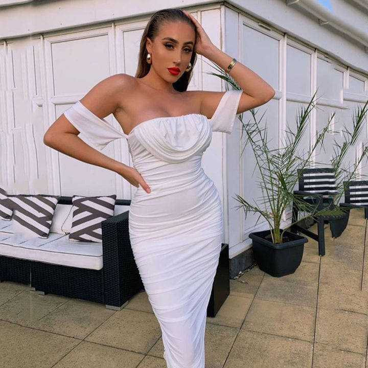 KLITI™ - Elegantes Off-Shoulder gerafftes Bodycon Midi-Partykleid