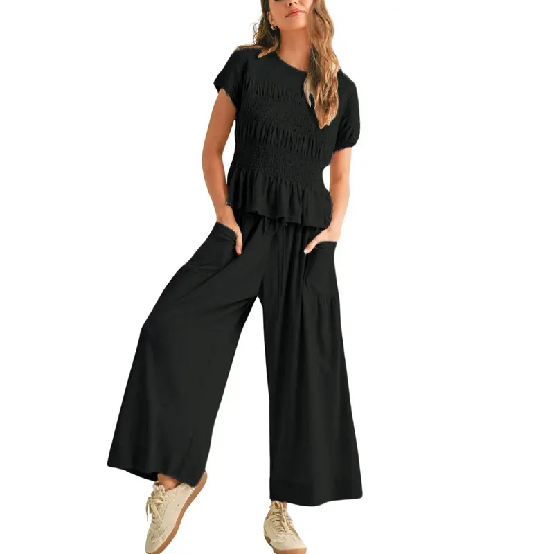 JODIE™ – Lässiges zweiteiliges Set aus gesmoktem Oberteil und weiter Hose