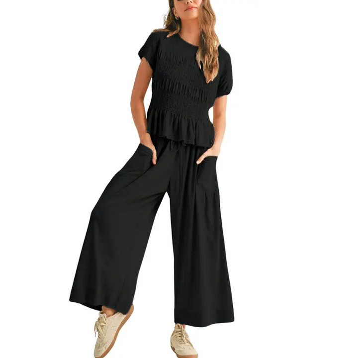 JODIE™ – Lässiges zweiteiliges Set aus gesmoktem Oberteil und weiter Hose