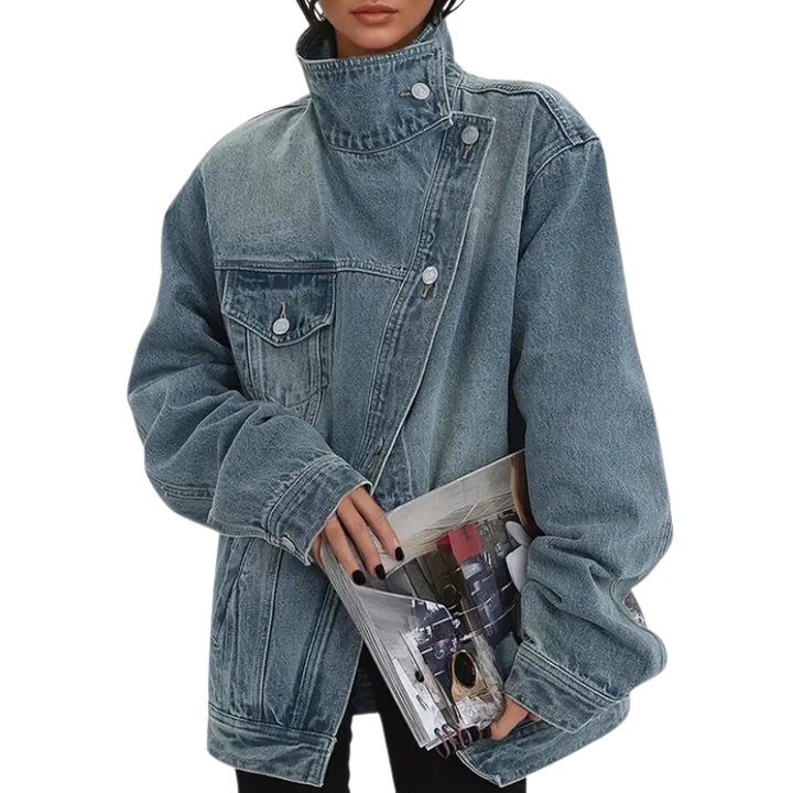 SKYE™ – Vintage Washed Asymmetrische Jacke mit hohem Kragen