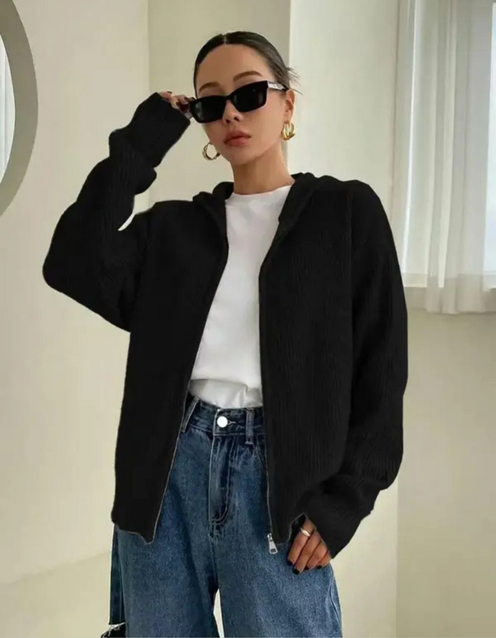 LARALI™ - Lässiger Cardigan mit Reißverschluss und Kapuze, Langarm