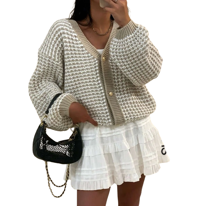 MADIE™ – Kuscheliger Colorblock-Cardigan mit Knöpfen