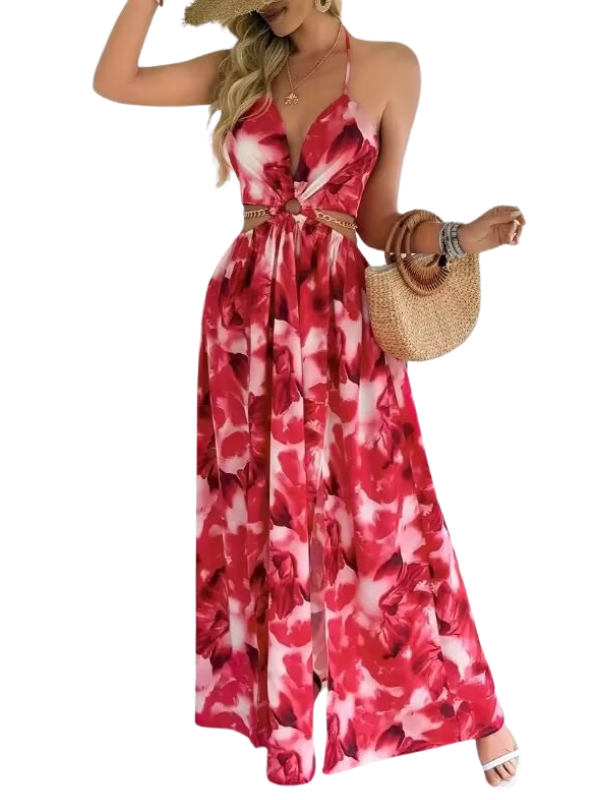 ASHA™ – Maxikleid mit Blumenmuster, Kettendetail und Beinschlitz für den Sommer
