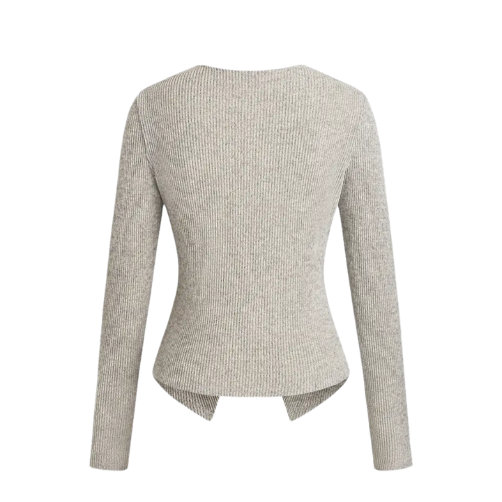 NADIRA™ – Verdrehtes geripptes Stricktop mit Knopfleiste