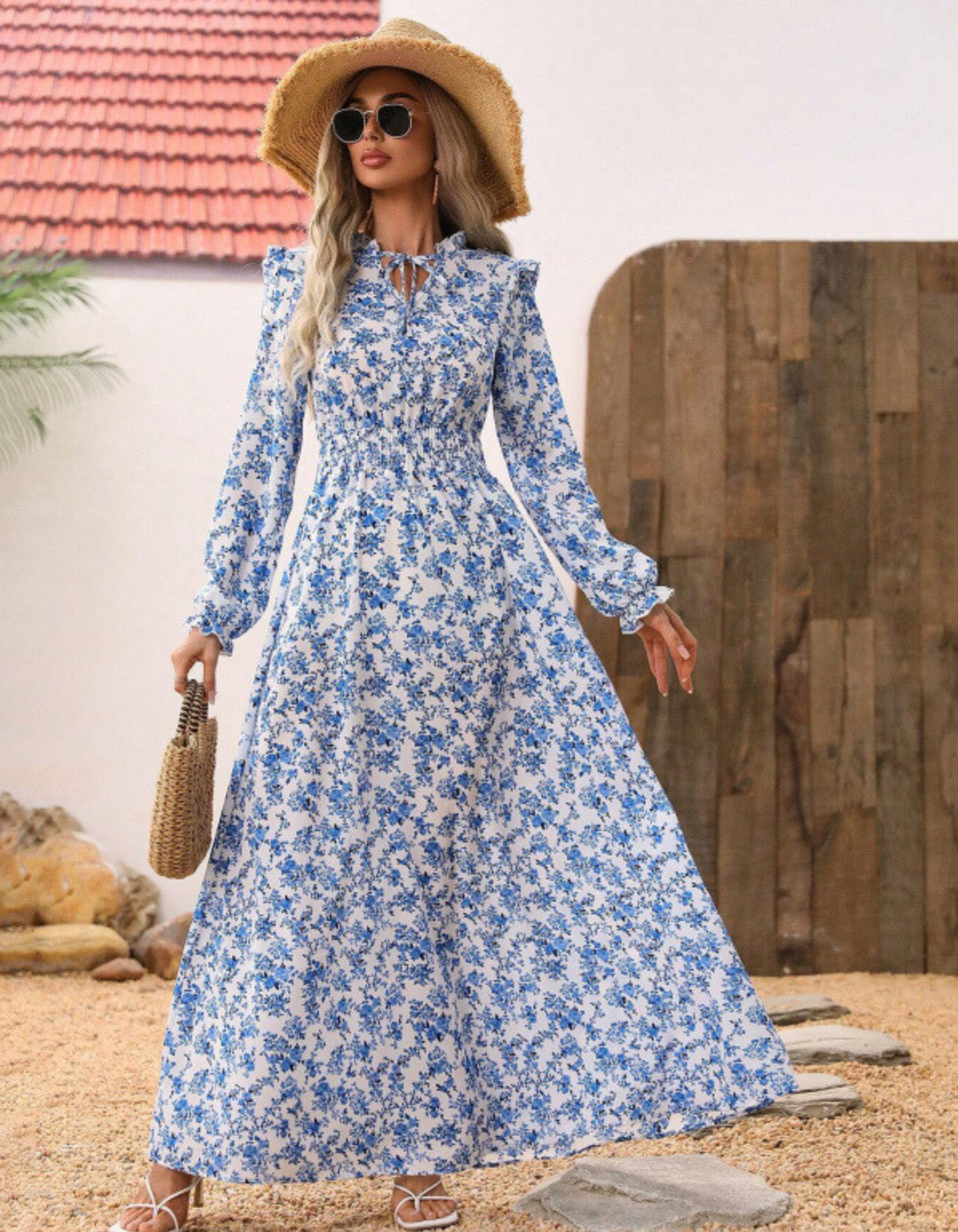 MOREN™ - Elegantes A-Linien-Kleid mit langen Ärmeln und Blumendruck