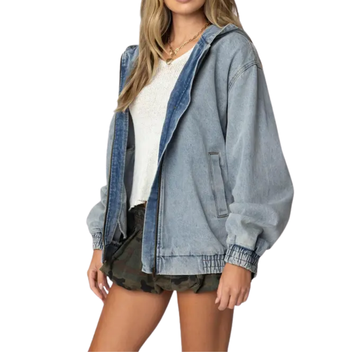 FRANNI™ – Kapuzen-Bomberjacke aus Vintage-Denim mit Waschung