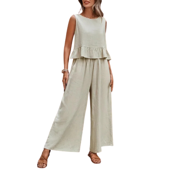 KAREN™ – Damen Tanktop mit Rüschensaum & weite Hose