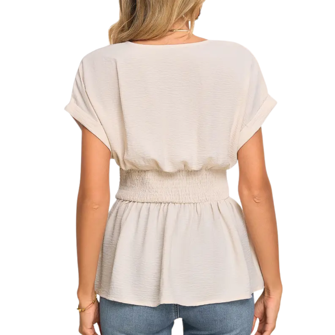 WREN™ – Gerüschte Plissée-Bluse mit V-Ausschnitt
