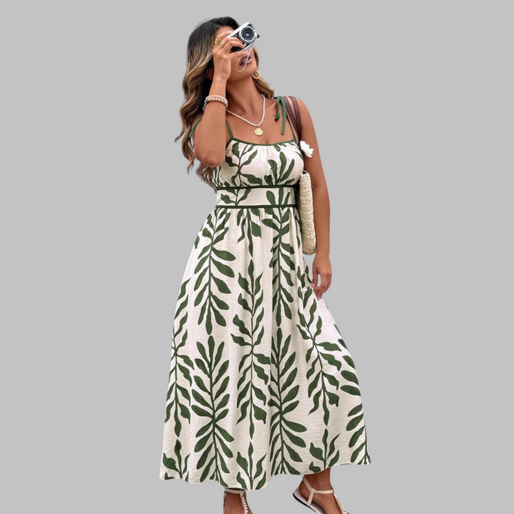 RAHIRA™ - Lässiges ärmelloses Sommer-Maxikleid mit Blätterdruck