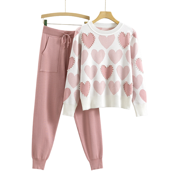 EDNA™ – Schickes zweiteiliges Strickset mit Herzmuster
