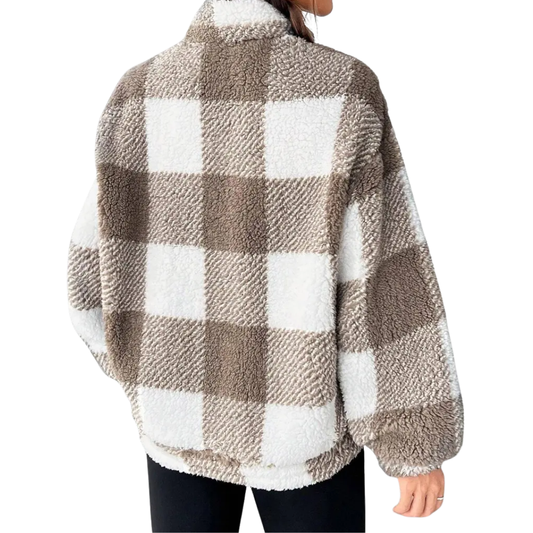 JOELLE™ – Gemütliches Plaid Half-Zip Fleece-Sweatshirt