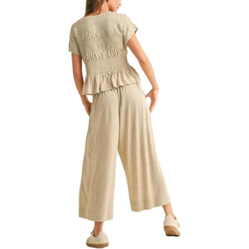 JODIE™ – Lässiges zweiteiliges Set aus gesmoktem Oberteil und weiter Hose