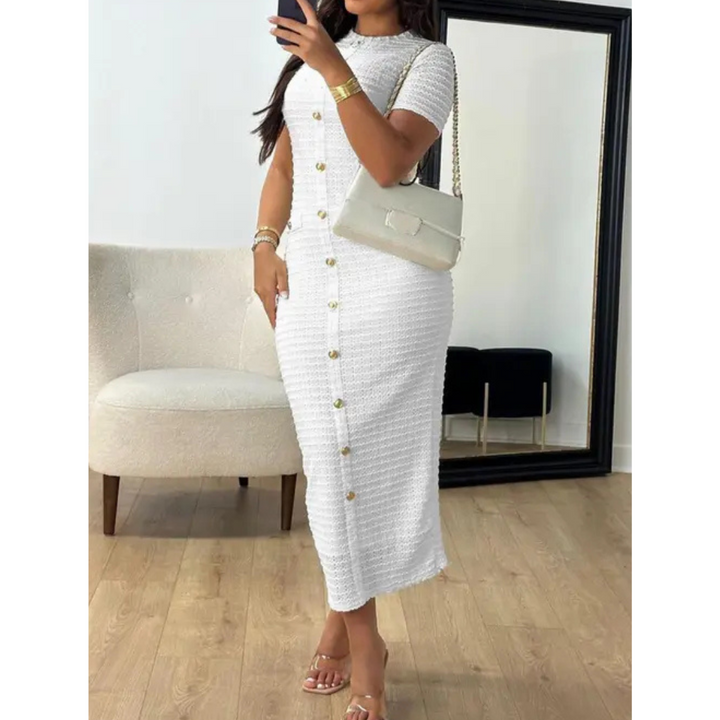 ALINA™ – Elegantes figurbetontes Midikleid mit Rundhalsausschnitt