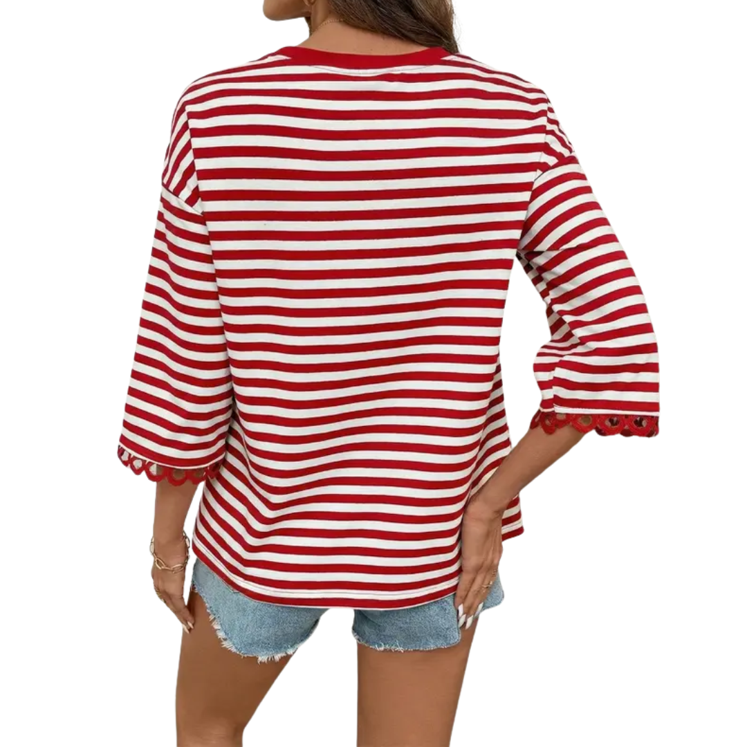 FRANKI™ – Übergroßes Sweatshirt mit gestreiften Spitzenbesätzen