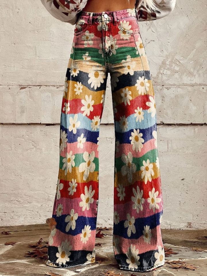 ELIANE™ – Retro-Blumenmuster-Hose mit weitem Bein