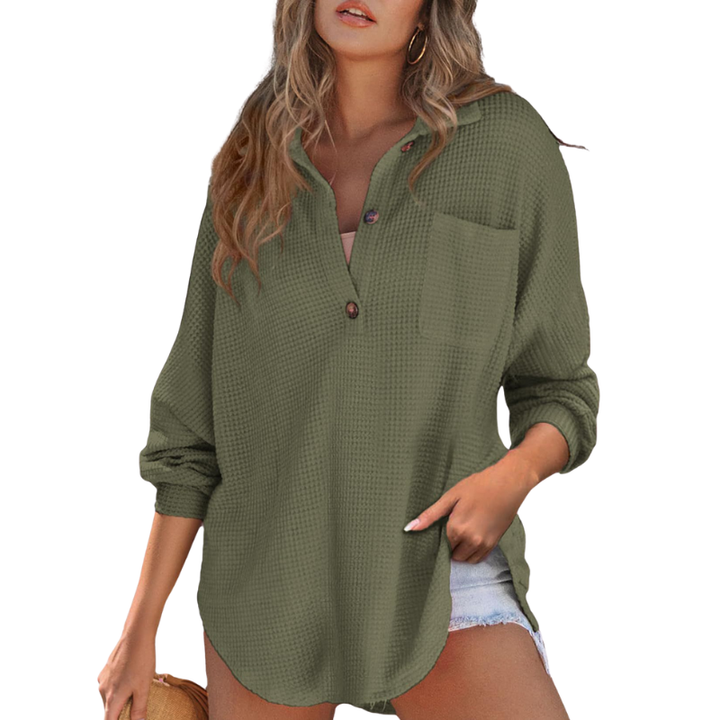 KATHRYN™ – Lässige, leichte Tunika-Bluse mit V-Ausschnitt und Knopfleiste