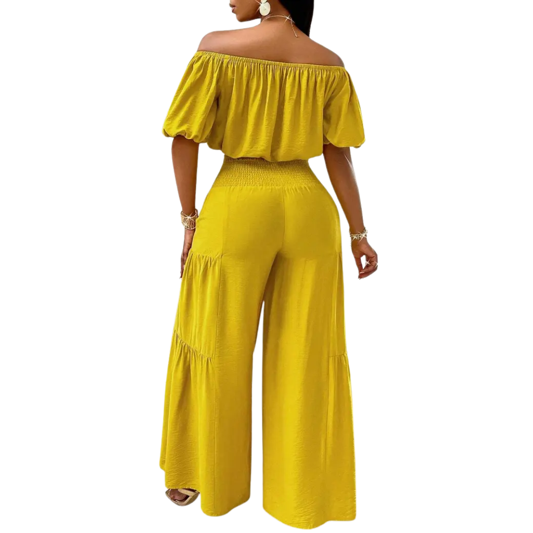 WAVRA™ – Luftiges schulterfreies Set mit weitem Bein
