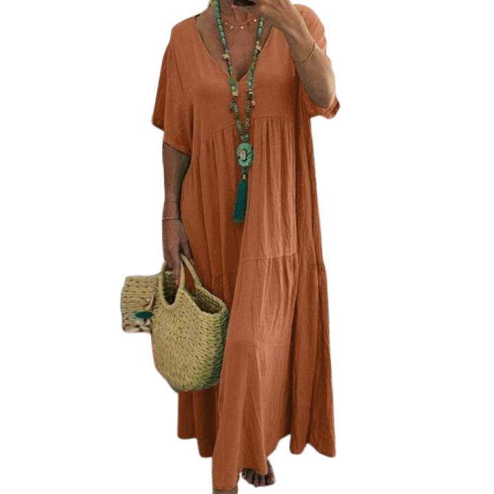 VIVIANI™ – Bequemes V-Ausschnitt Freizeit Rüschen-Boho-Kleid