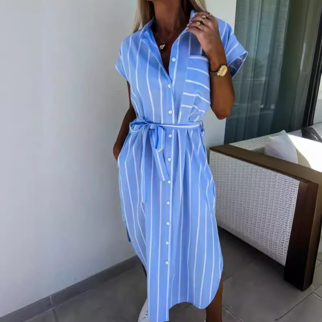 FLORIBETH™ – Bequemes gestreiftes Freizeit-Midikleid mit Gürtel