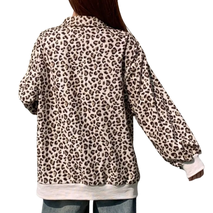 PAXON™ – Cord-Kapuzenpullover mit Leopardenmuster und Reißverschluss