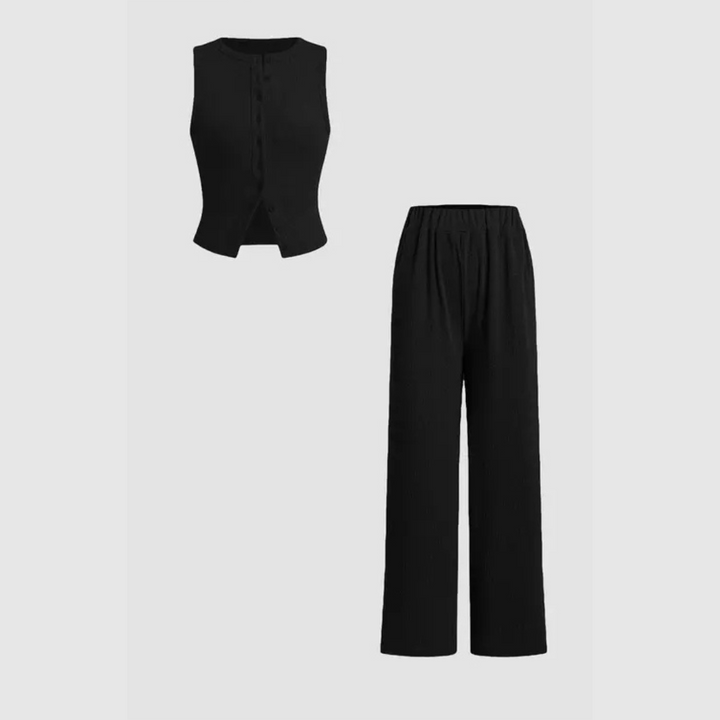 CLAIRE™ - Elegantes geripptes Tanktop und Hosen-Set mit Knöpfen